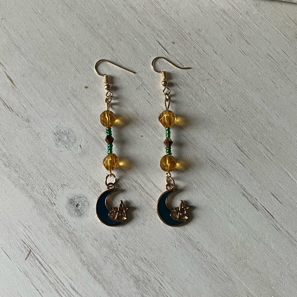 Beaded Moon Dangle Earrings - Picture 2 of 2